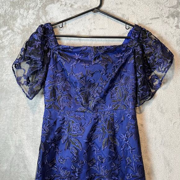 Trina Turk Off The Shoulder Black Navy Lace Floral Dress Wedding Formal Sz 2 New - Picture 3 of 7